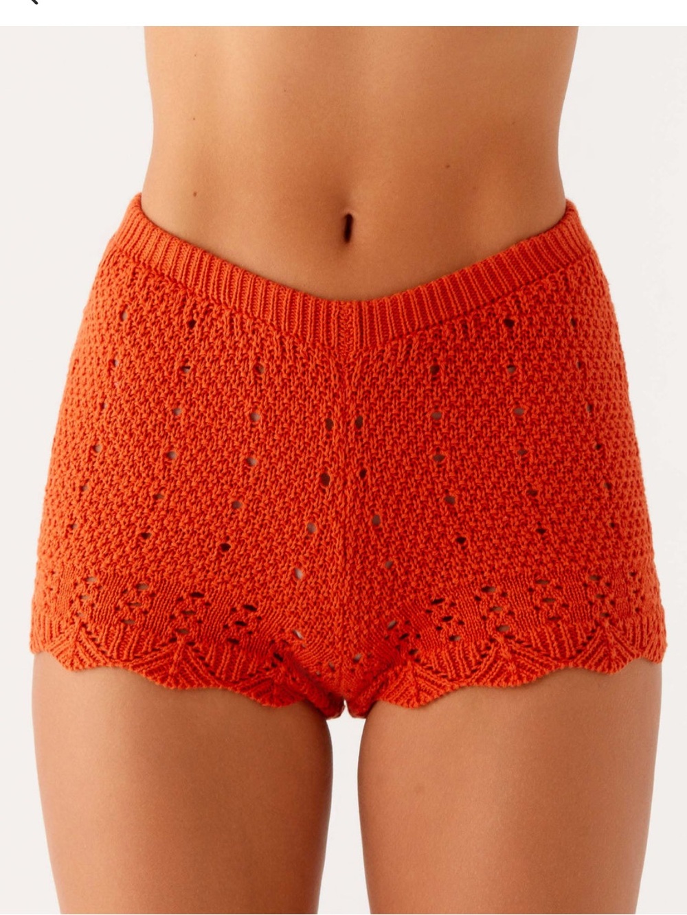 Peppermayo Orange Knit Shorts with Textured Crochet Detail Size XS